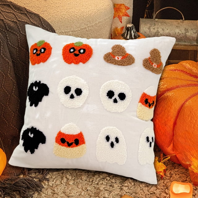 Jubipavy Embroidered Ghost Home Decor Halloween Pumpkin Web Cushion Back Cushion Pillowcase