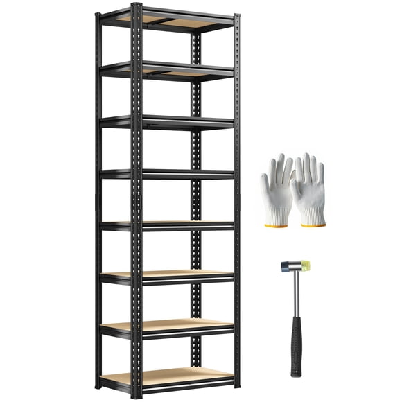 Exenoray Étagères de Rangement à 8 Niveaux, Unité d'Étagères de Garage Robuste 11,8 Pouces P x 21,6 Pouces L x 84 Pouces H, Étagère de Garage en Métal Capacité 3200 Lb pour Garage Entrepôt Garde-Manger sous-Sol, Noir
