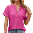 thumbnail image 1 of RKSTN Womens Tops 2024 Fashion Casual Short Sleeve V Neck Tops Loose Plus Size Solid Color Mesh Breathable Temperament Tops, 1 of 5