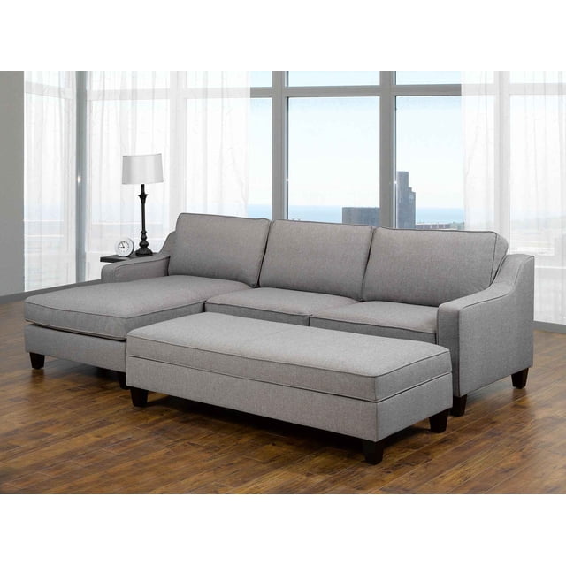 Cosmic Homes Mila Canapé Sectionnel avec Pouf de Rangement, Gris, 100 % Polyester, Confortable et Facile d'Entretien, avec Pouf de Rangement Spacieux