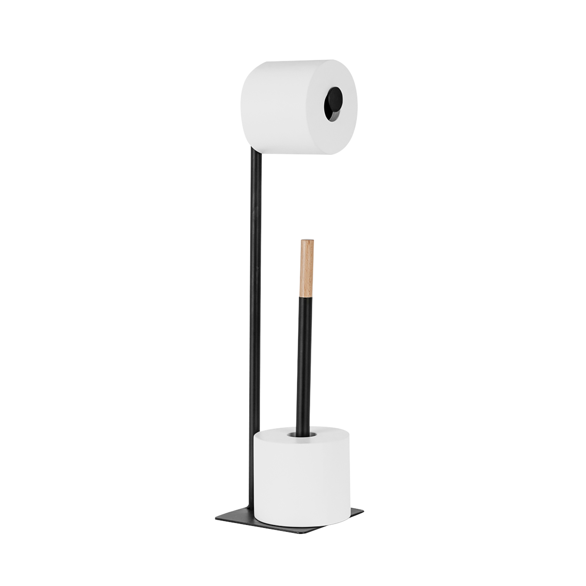 Era Matheus Freestanding Toilet Paper Holder, Black /Teakwood, 5.91 x 23.03in
