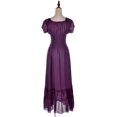 thumbnail image 3 of Women Renaissance Peasant Maiden Boho Inspired Cap Sleeve Lace Trim Maxi Dress, Purple, Large, 3 of 5