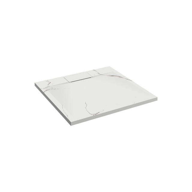 Emberveil Marble White SMC Shower Base 36" x 36" – Low Profile Anti-Slip Stone Texture with Side Drain