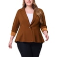 thumbnail image 1 of Agnes Orinda Women's Plus Size Blazer Button Notch Panel Ruffle Peplum Blazers 2X Brown, 1 of 6