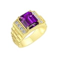 thumbnail image 2 of RYLOS Men's Rings 14K Yellow Gold Designer Style 10X8MM Emerald Cut Shape Gemstone & Diamonds Amethyst February Birthstone Rings For Men Size 10, 2 of 6