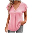 thumbnail image 1 of Timegard Womens Tops V Neck Button Ruched Cap Short Sleeve Solid Color Tee Dressy Casual Tunic Tops, 1 of 6