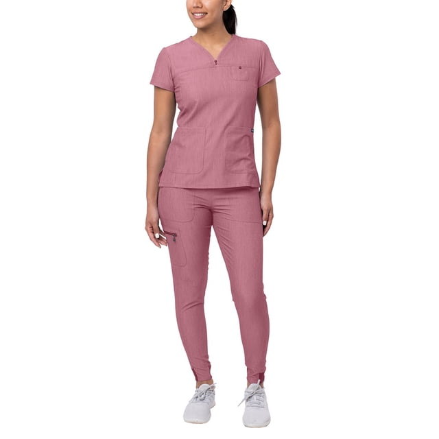 Adar Pro Movement Booster Scrub Set For Women - Sweetheart V-Neck Scrub Top & Yoga Jogger Scrub Pants