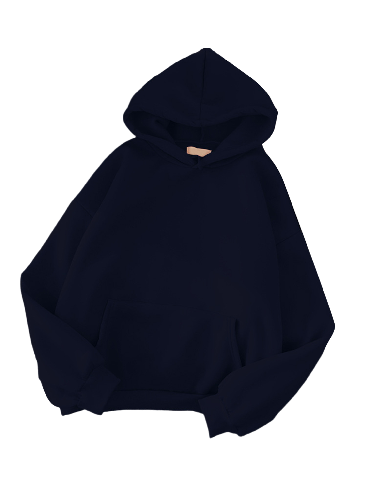 Innerwin Hoodies Fleece Women Sweatshirt Sport Solid Color Loose Fit Hooded Tops Navy Green 2XL
