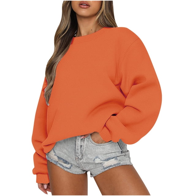 EGNMCR Chandail pour Femmes d'Hiver Coupe Ample Décontracté à Manches Longues Mode Col Ras du Cou Chandails Surdimensionnés Chandail à Enfiler pour Femmes