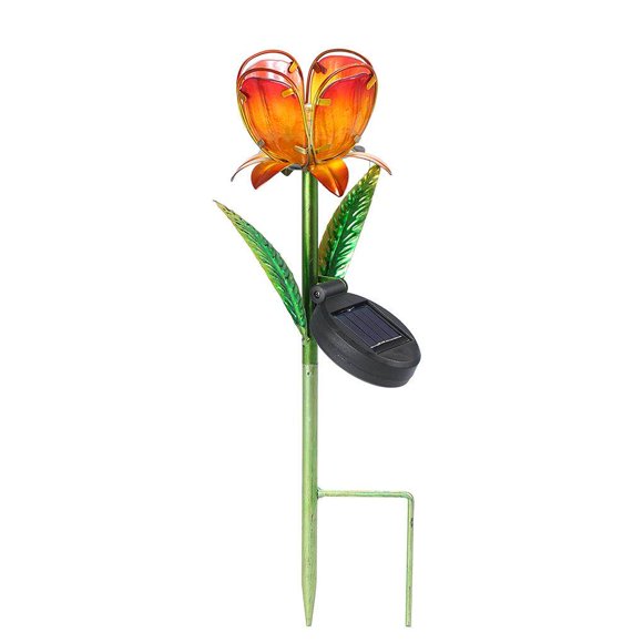 2 Pcs Lampe de Pelouse à Énergie Solaire pour le Sol avec Abat-Jour en Verre Étanche IP65 en Forme de Fleur Éclairage Blanc Chaud pour Jardin, Patio, Allée Rouge
