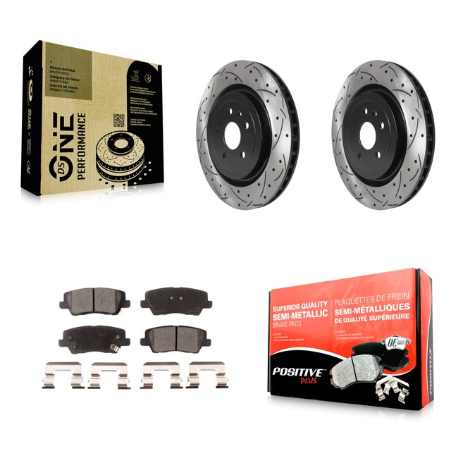 Transit Auto Rear Coated Drilled Slotted Disc Brake Rotors and Semi-Metallic Pads Kit for Car 2015 Cadillac CTS 6.2L KDF-100692