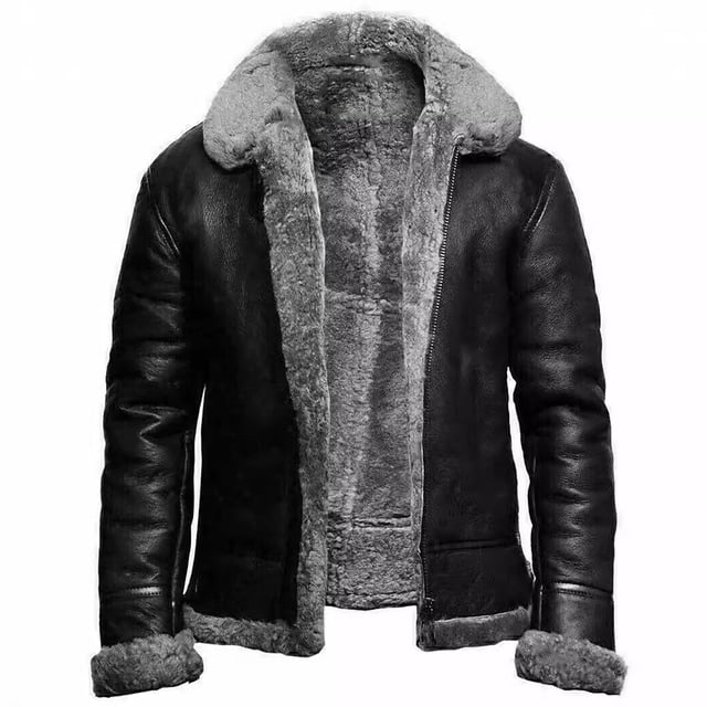 Pisexur Leather Jacket Men Men's Fall And Winter Faux Zipper Cardigan Solid Color Woolen Coat Jacket Motorcycle Jacket
