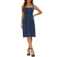 thumbnail image 1 of INSPIRE CHIC Robes en Denim pour Femmes à Boutons Sans Manches à Encolure Cœur Robes Midi en Jean Bleu Foncé m, 1 of 6