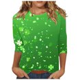 thumbnail image 1 of Diufon T-Shirts de la Saint-Patrick pour Femmes, Grande Taille, Imprimé Trèfle, Manches 3/4, Col Rond, 1 of 5