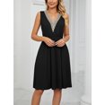 thumbnail image 2 of Beautyin Spring/summer Solid Color V-neck Lace Patchwork Cuffless Pocket Waist Dress, 2 of 6