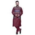 thumbnail image 1 of Atasi Men Mandarin Collar Solid Kurta Churidar Pajama & Printed Nehru Jacket Set, 1 of 1