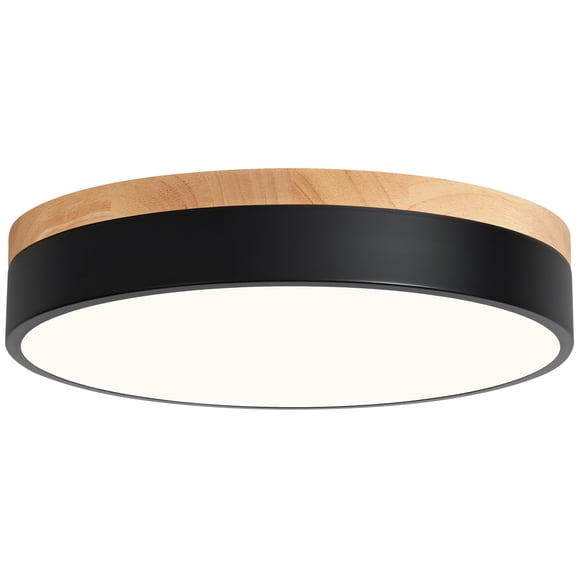 WOKNOS Modern Dimmable LED Close to Ceiling Light Minimalist Wood Oak Flush Mount Ceiling Light Fixture Circle Lighting for Bedroom Kitchen Bathroom