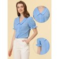 thumbnail image 2 of INSPIRE CHIC Chemisier Haut Plissé à Col à Revers en V à Manches Courtes pour Femme Bleu P, 2 of 4