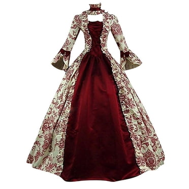JUNWELL Aubaines Mode Femmes Grande Taille Vintage Gothique Cour Col Carré Robe Patchwork à Nœud Cosplay Bal Médiéval Renaissance Victorien Robe Bordeaux 4