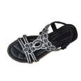 thumbnail image 1 of Women's Fashion Casual Summer Style Solid Color Ethnic Style Bohemian Style Elastic Back Foot Roman Flat Rhinestone Sandals, 1 of 9