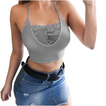 Nouvelle Mode Lingerie Aguichant pour Femmes Soutiens-Gorge à Bretelles Sans Manches Hauts Courts en Dentelle