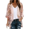 thumbnail image 2 of TIMIFIS Womens Floral Chiffon Kimono Cardigans Loose Beach Cover Up Half Sleeve Tops-Beige-2-MFall, 2 of 5