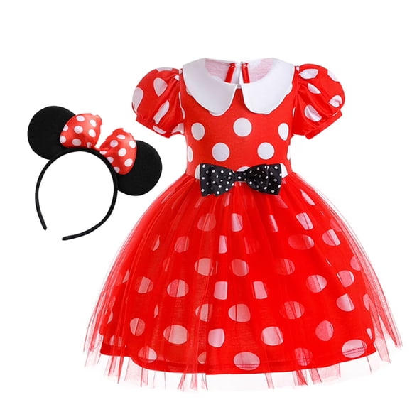 Girls Polka Dots Dress Christmas Bowknot Birthday Outfit, Size 90-130cm