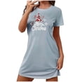 thumbnail image 1 of Sakmal Robe de Nuit de Noël pour Femmes Moomoo Douce Bleue Extensible Grande Taille Pyjama Robe de Nuit Courte à Manches Courtes Col Rond Imprimé Joyeux Noël Robes de Nuit P-2TG, 1 of 4
