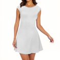 thumbnail image 1 of Mgmyaa A-Line Dress Robe Courte d'Été pour Femmes à Col Rond, Manches 1/4, Couleur Unie, Manches Cap, Robe de Cocktail pour Fête, 1 of 8