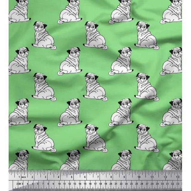 Soimoi Viscose Chiffon Fabric Pug Dog Print Fabric by Yard 42 Inch Wide