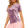 thumbnail image 4 of INSPIRE CHIC T-Shirt Décontracté en Velours Rose pour Femmes, Col Rond, Manches Courtes, Taille M, 4 of 8