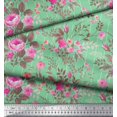 thumbnail image 2 of Soimoi Tissu en Jersey de Coton Rayé, Feuilles & Roses Imprimé Floral au Mètre 58 Pouces de Large, 2 of 3