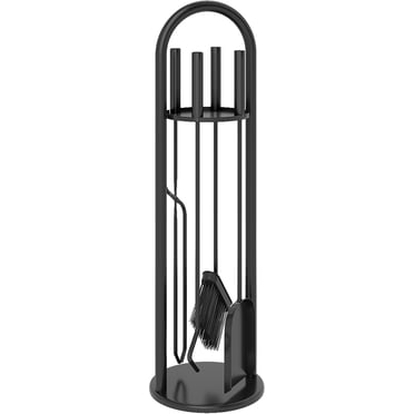 SHIJIULOU Fireplace Tools Set 5 Pieces Metal Fire Place Kit, Outdoor Indoor Fireside Accessories with Brush, Shovel, Poker, A Pair of Tongs, Stand, Black