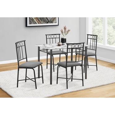 Monarch Specialties Dining Table Set, 5pcs Set, Small, 40" Rectangular, Kitchen, White Marble Look Laminate, Black Metal, Contemporary, Modern