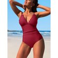 thumbnail image 3 of Charmo Womens V Neck Tummy Control One Piece Swimsuit High Cut Swimwear Ruched Bath Suit, 3 of 6
