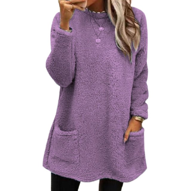 LUXUR Women Fuzzy Fleece T Shirt Loose Work Tops Purple 3XL