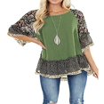 thumbnail image 3 of Blouse Femme Manches 3/4 Ourlet Floral Imprimé Léopard Ample, 3 of 6
