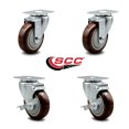 thumbnail image 4 of Ensemble de 4 Roulettes Pivotantes en Polyuréthane avec Roues de 4 Pouces Marron - Comprend 2 Freins à Verrouillage Supérieur et 2 Pivotants - Capacité Totale de 1400 lbs - Marque Service Caster, 4 of 4