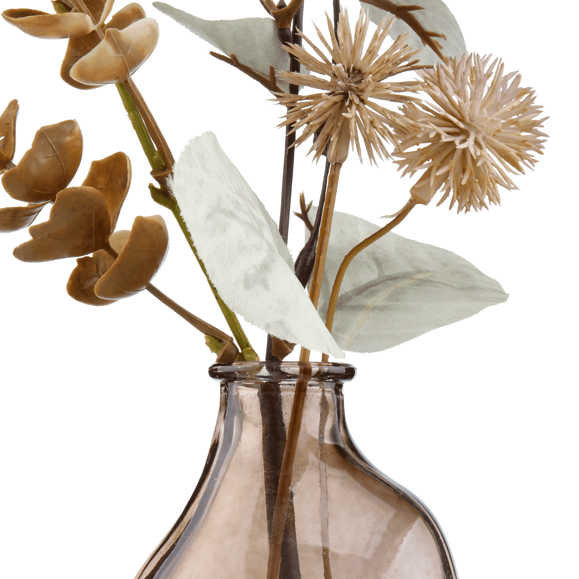 Bouclair Faux Arrangement Floral dans un Vase en Verre Ambré