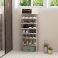 thumbnail image 3 of Patiojoy 7-Tier Double Rows Shoe Rack Vertical Wooden Shoe Storage Organizer Patented White, 3 of 10