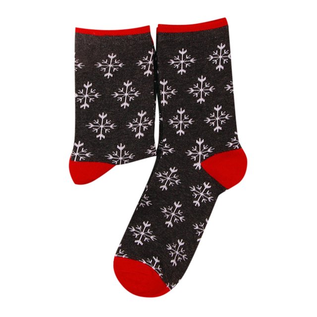 TIEVOSA Bas Mi-Mollet Imprimés de Noël Bas pour Femmes Chaussettes Festives (Gris)