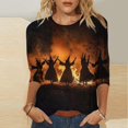 thumbnail image 2 of WZXFASHION 2025 T-Shirts d'Halloween pour Femmes Manches 3/4 T-Shirts Graphiques de Sorcière Hauts de Festival Chandails à Col Rond Chandails Amusants Économies du Printemps Liquidation T-shirt à Manches Longues pour Femmes, 2 of 5