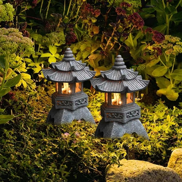 Resin Garden Lights, Solar Stones Pagoda Lamp Resin Material Outdoor Light Decoration Garden Vibes Lamp