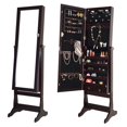 thumbnail image 1 of Giantex Jewelry Cabinet Armoire with Full-Length Mirror and LED Lights, Brown, 1 of 8