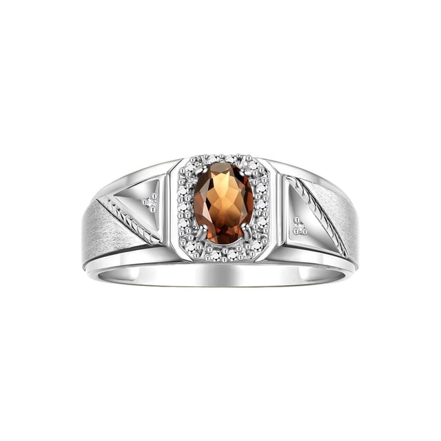RYLOS Men's Rings 14K White Gold Classic 7X5MM Oval Gemstone & Diamond Ring Smoky Quartz June Birthstone Rings For Men Size 13