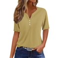 thumbnail image 1 of Yuyuzo Womens Summer Tops Notch V Neck Button Tunic Tops Short Sleeve Loose Summer Basic Tee Shirts, 1 of 5