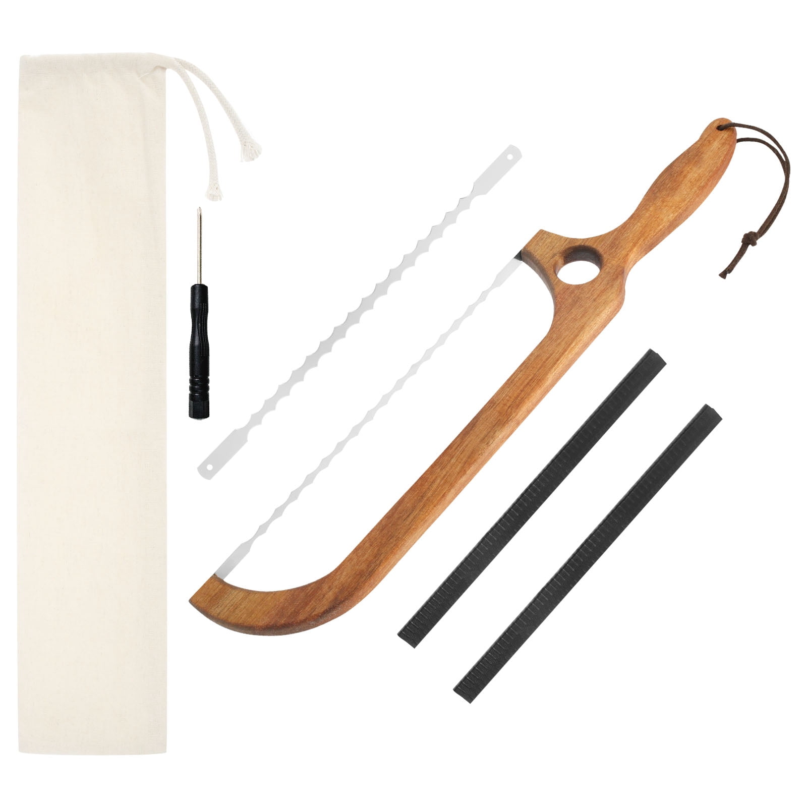 Wekvgz Wood Bread Bow Knife with Stainless Steel Serrated Blade Bow Design Bread Knife Easy to Cutting Sourdough Bread Knife with Ergonomic Handle for Homemade Bread