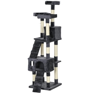 CoSoTower 68-inch Centre d'activité Kitty de chat à éraflure multi-niveaux Tour de poste Condo Pet Meubles avec Jouet Charcoal Gris