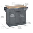 thumbnail image 3 of HOMCOM Kitchen Island with Rubber Wood Top Rolling Kitchen Serving Cart, 3 of 10