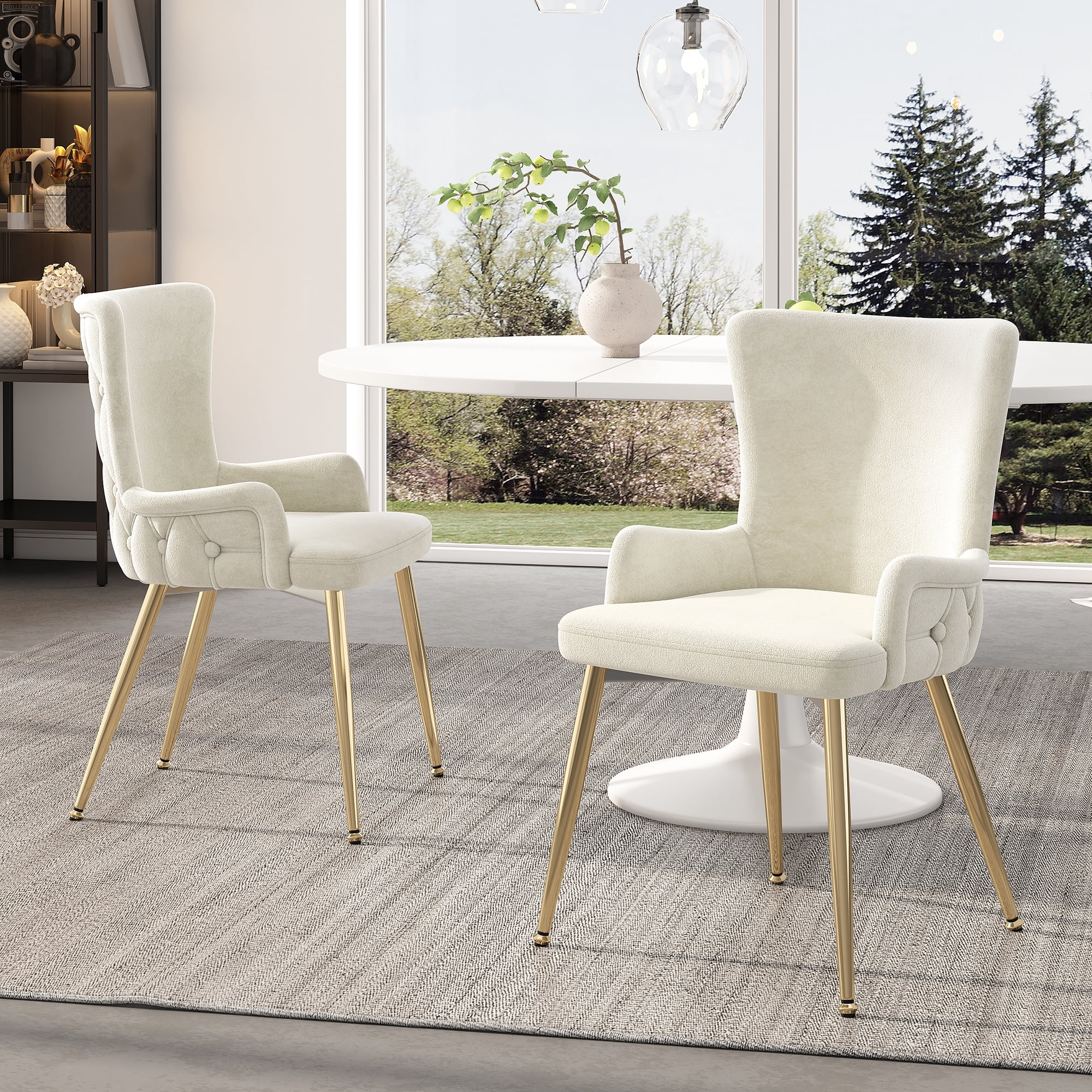 Noble House Ensemble de 4, Chaises de Salle à Manger en Velours, Chaise Capitonnée de Luxe Léger avec Quatre Pieds en Métal Doré, Beige